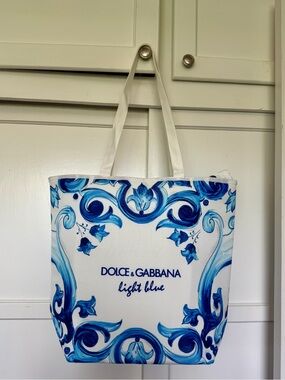 Dolce & Gabbana White Cooler Tote with Blue Floral Motif NWT